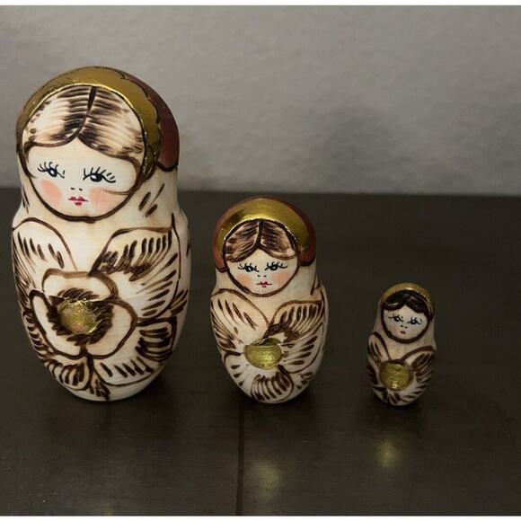 Vintage Russian Matryoshka Nesting Dolls 5pc Hand Painted Marked Wood Burned - Picture 6 of 7